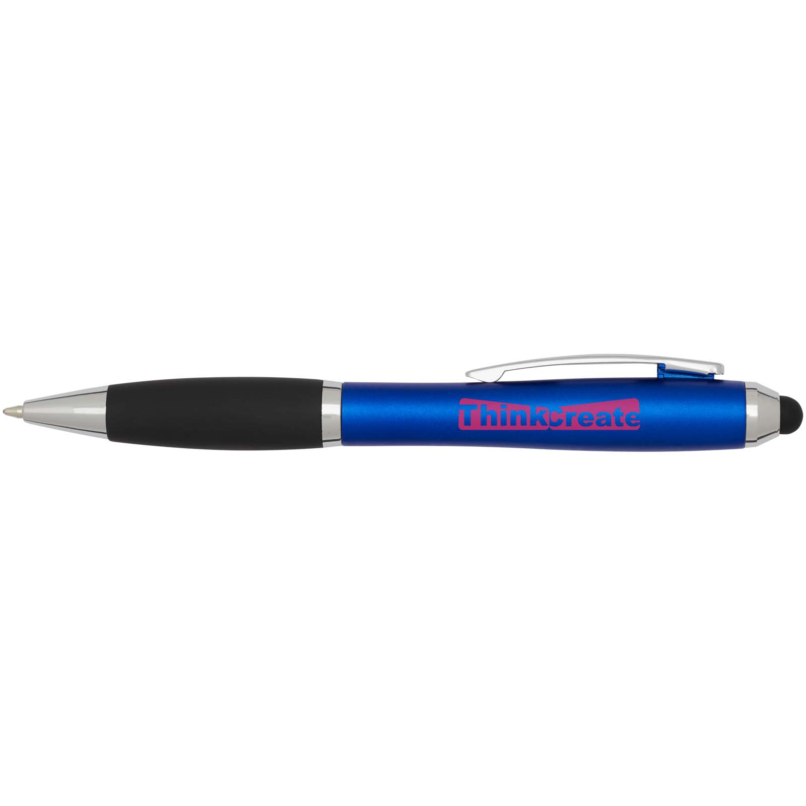Nash RCS balpen met stylus van gerecycled plastic met gekleurde behuizing en zwarte grip (blauwe inkt) bedrukken met logo