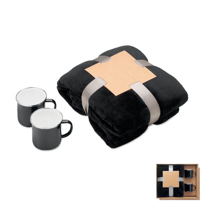 Fleecedeken & 2 mokken set bedrukken met logo
