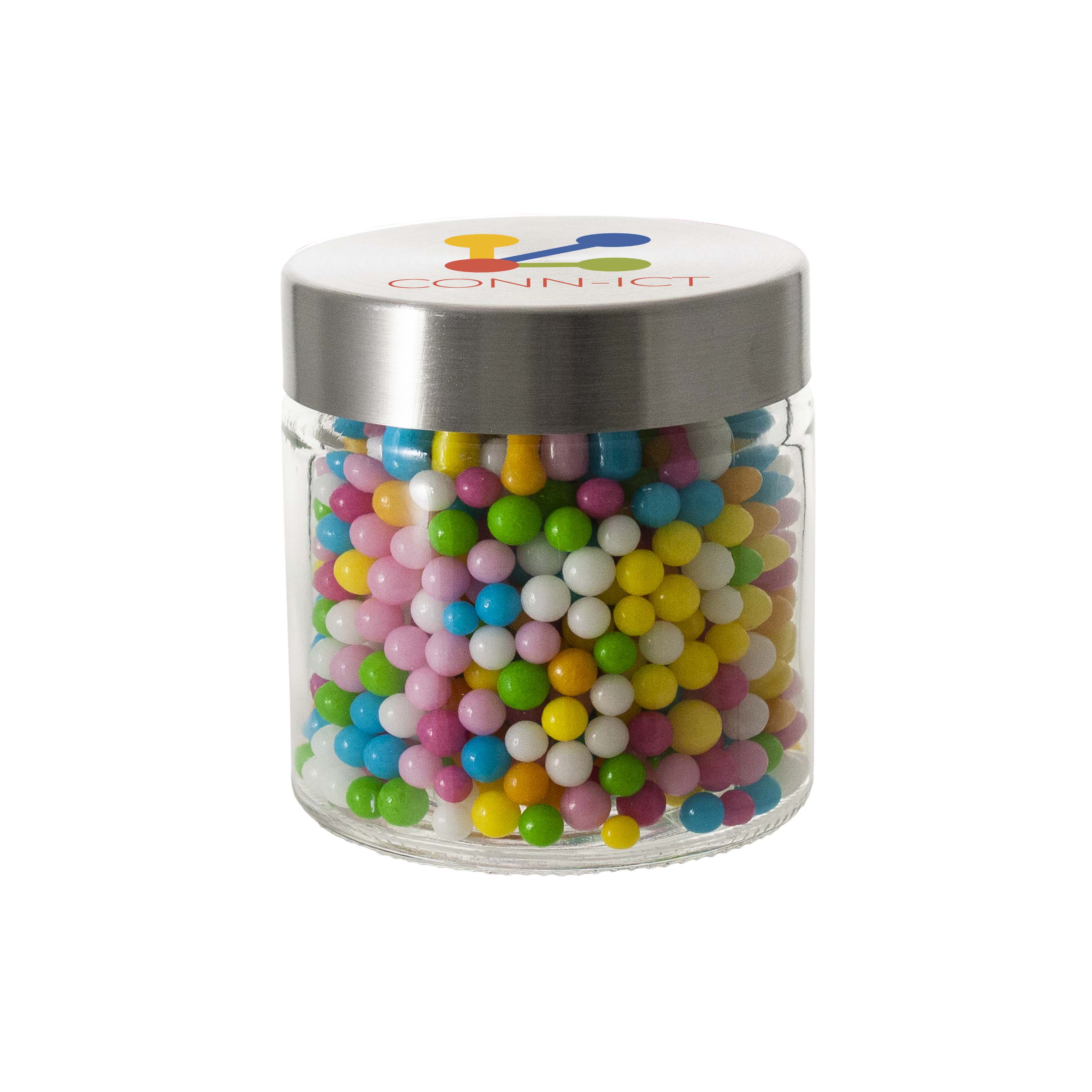 Glazen pot met RVS deksel (0,35 L) bedrukken met logo