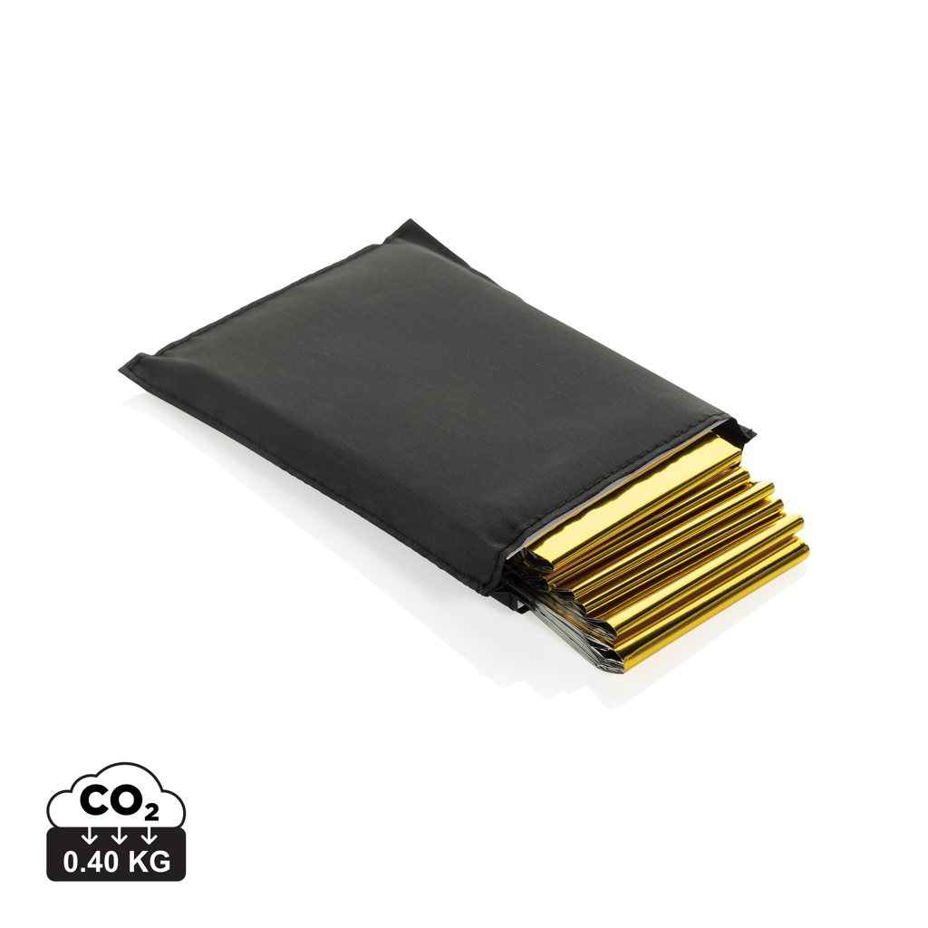 Solra-nooddeken in RCS RPET-etui bedrukken met logo