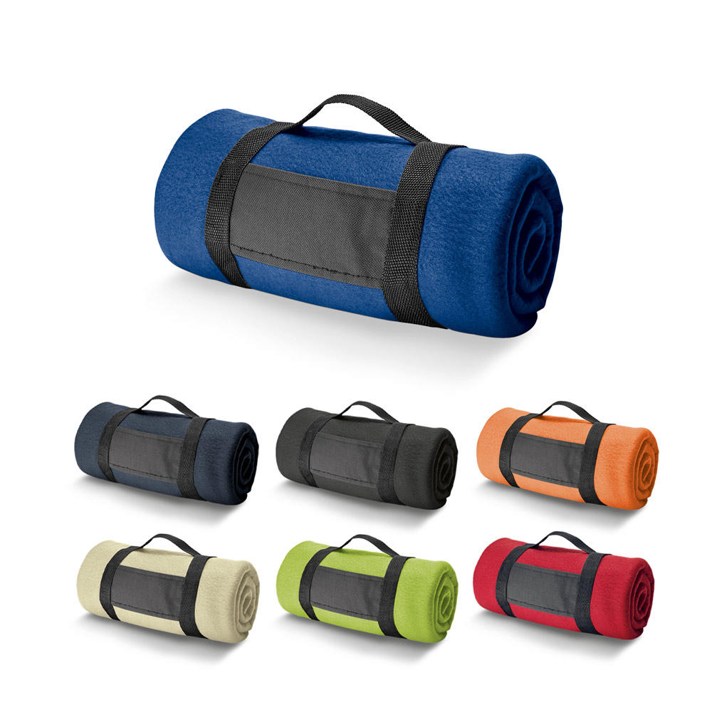THORPE. Fleece deken met afneembare handgreep (180 g/m²) bedrukken met logo