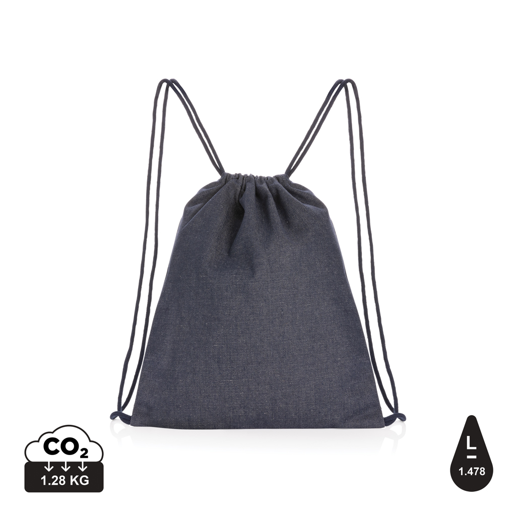 Impact AWARE™ Recycled Denim Drawstring Rugzak bedrukken met logo