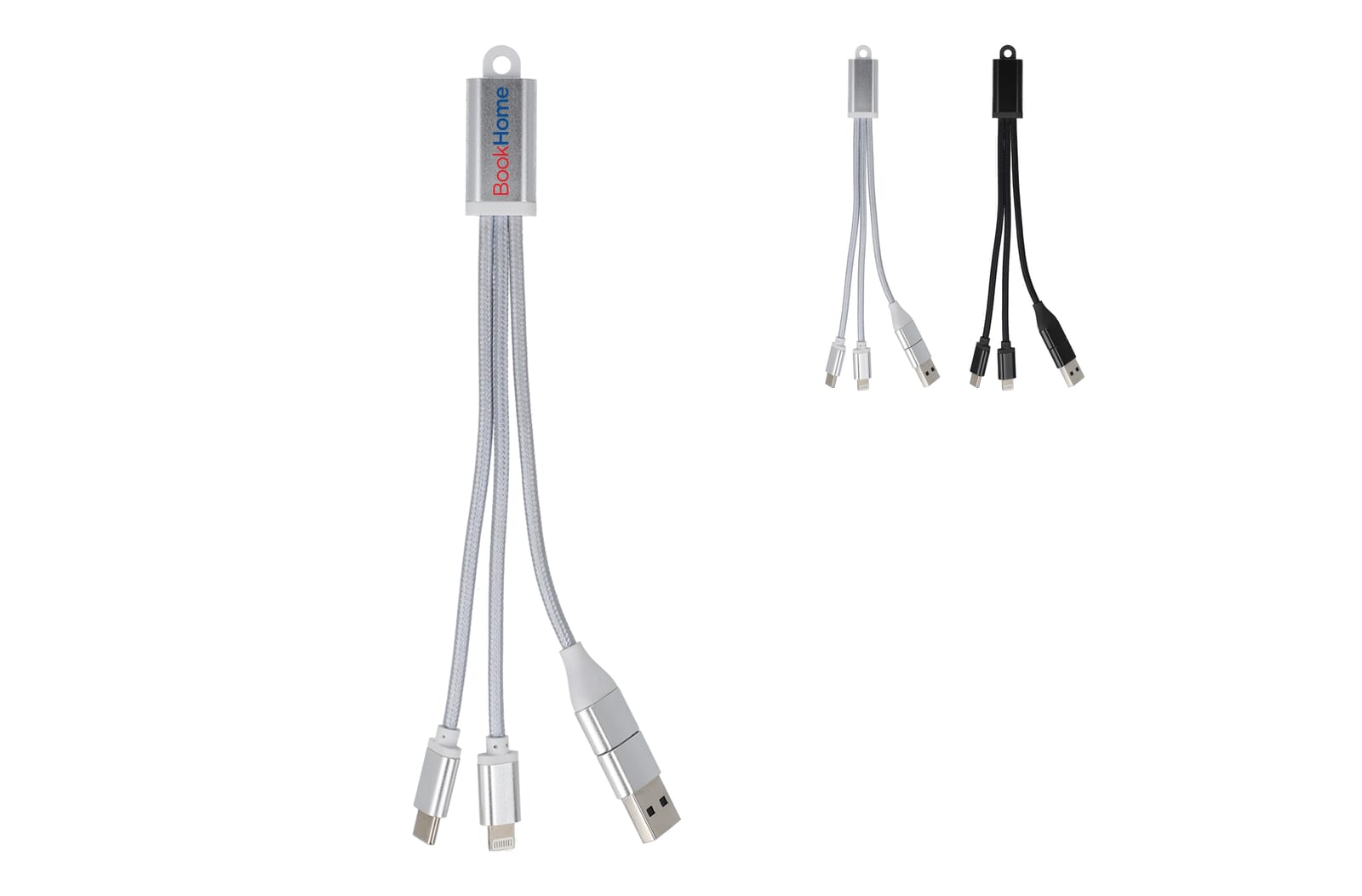 2-in-1 Oplaadkabel USB-A/C naar USB-C & Lightning Aluminium bedrukken met logo