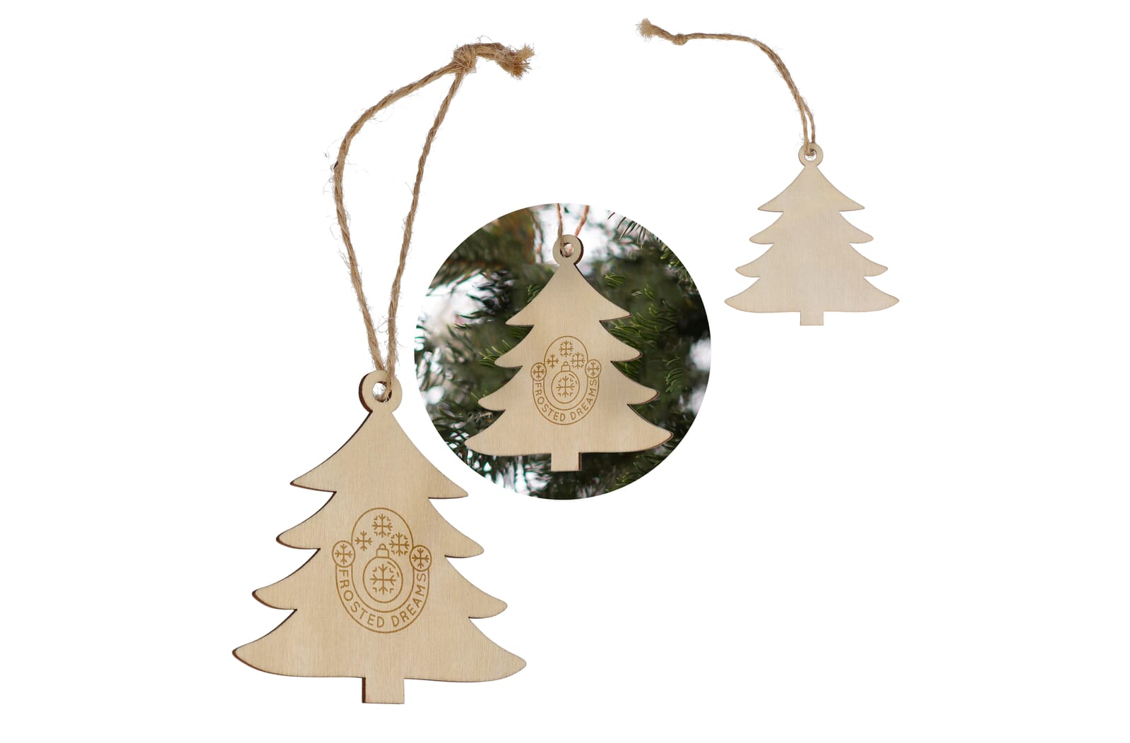 Houten kerstornament kerstboom bedrukken met logo