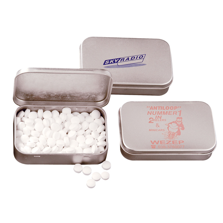 Scharnierblik met pepermuntjes bedrukken met logo