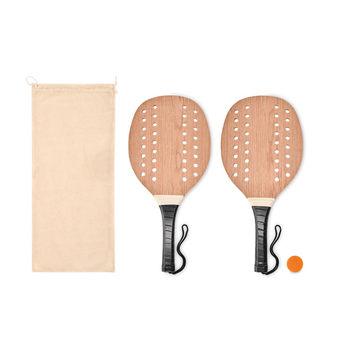 Rozenhout strand Tennis Set Clun  bedrukken met logo