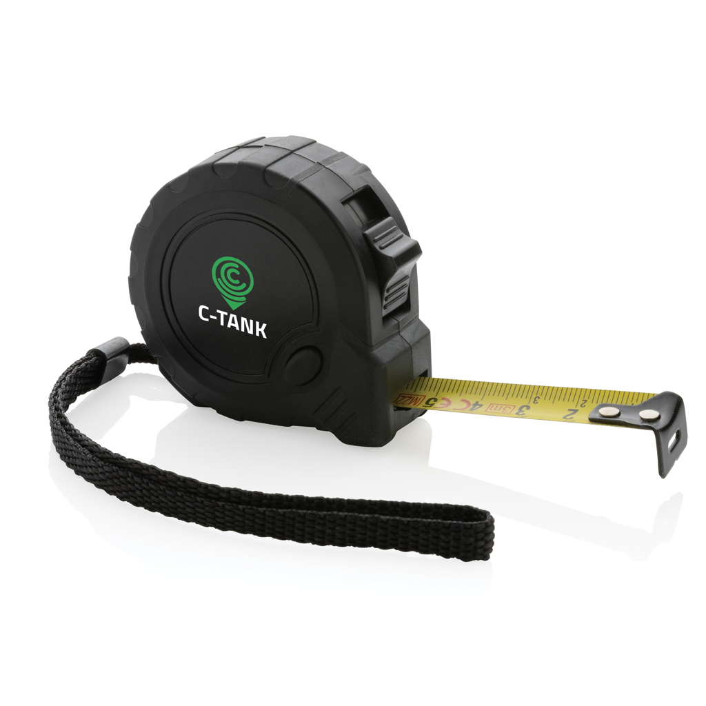 RCS Gerecycled plastic 3M/16 mm rolmaat met stopknop bedrukken met logo