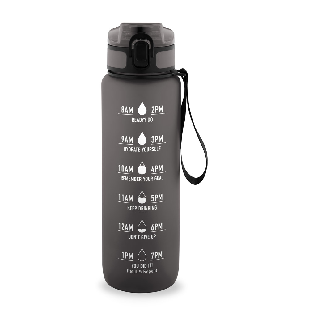 ERIKSSON. Fles gemaakt van gerecycled PET (100% rPET), voorzien van motiverende quotes en tijden om je aan te moedigen water te drinken en de hele dag gehydrateerd te blijven bedrukken met logo