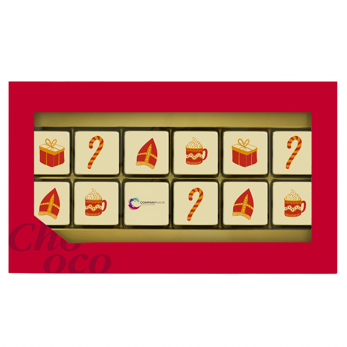 ChocoGiftbox 12  Sinterklaas Seizoen + logo (132 gram) bedrukken met logo