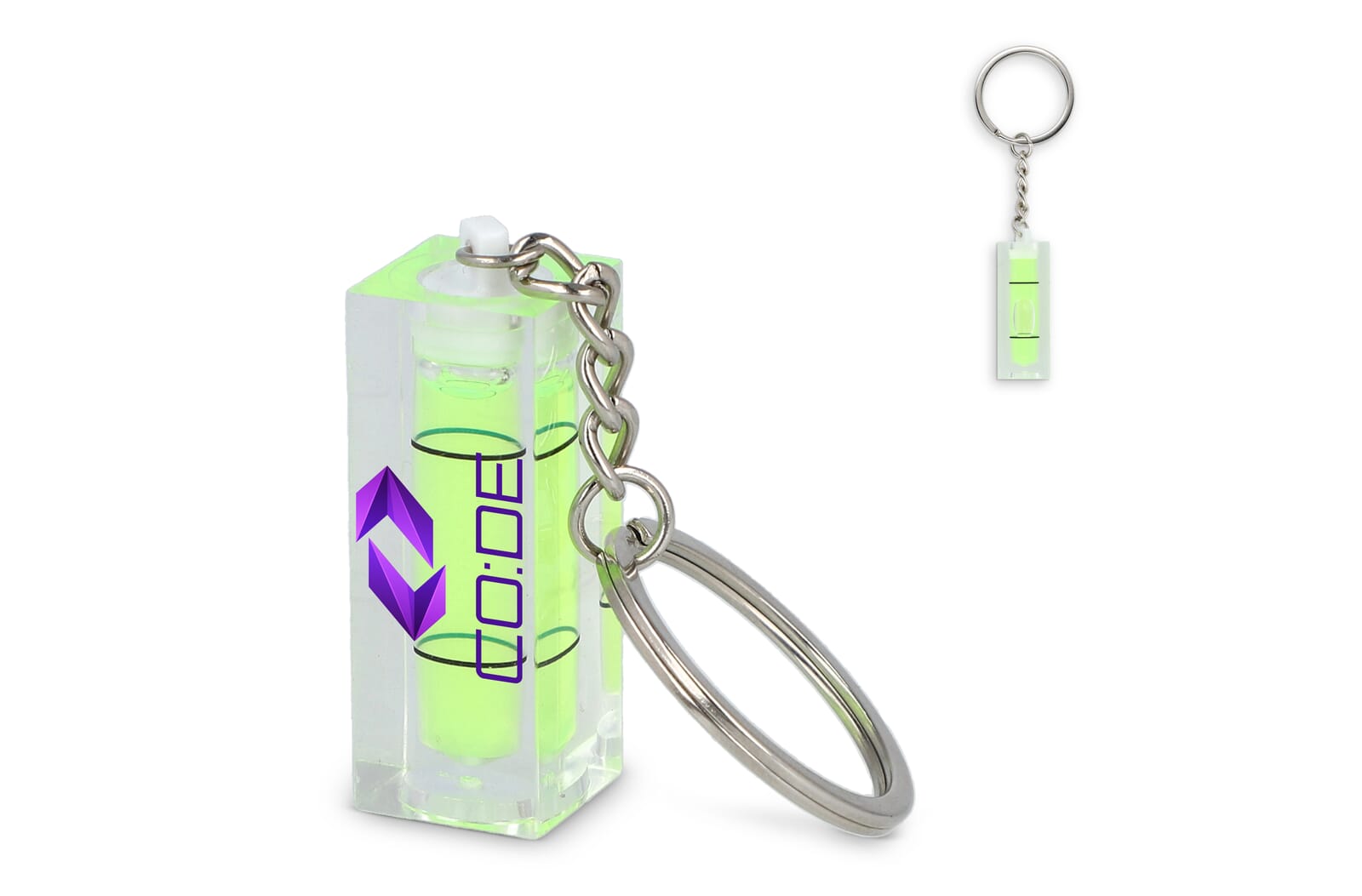 Sleutelhanger met waterpas bedrukken met logo