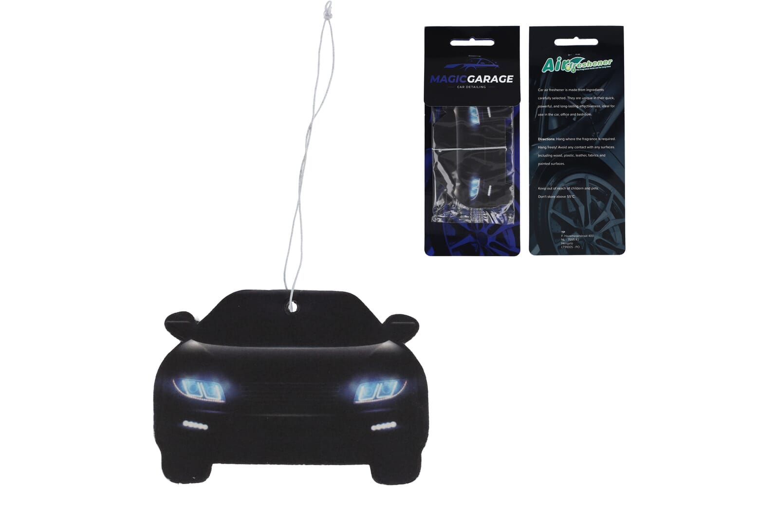 Auto luchtverfrisser auto met nieuwe auto geur bedrukken met logo