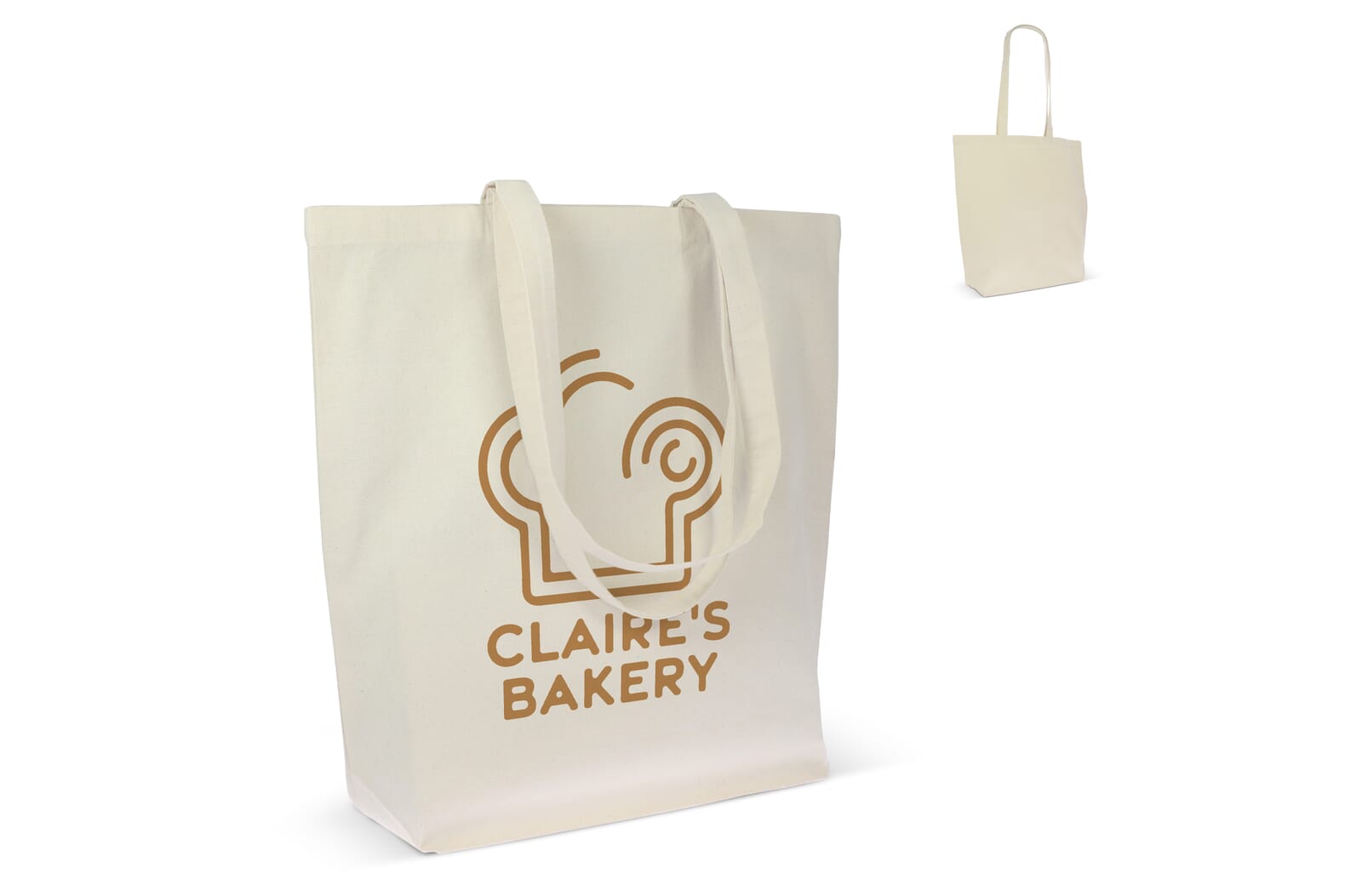 Schoudertas biologisch katoen naturel lang 270g/m² 42x12x43 cm bedrukken met logo