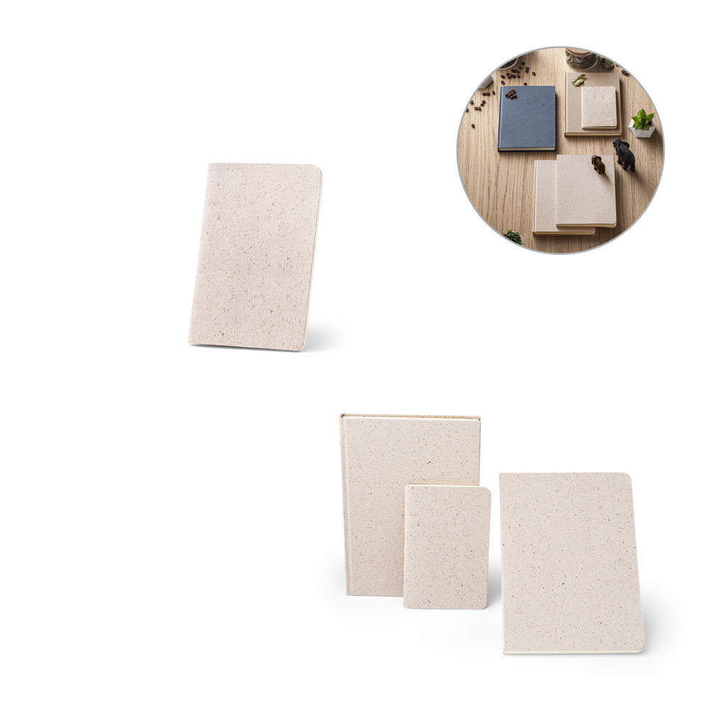 ORGANIC SOFT. A6-notitieblok met flexibele kaft gemaakt van organisch olifantenmateriaal (95%) bedrukken met logo