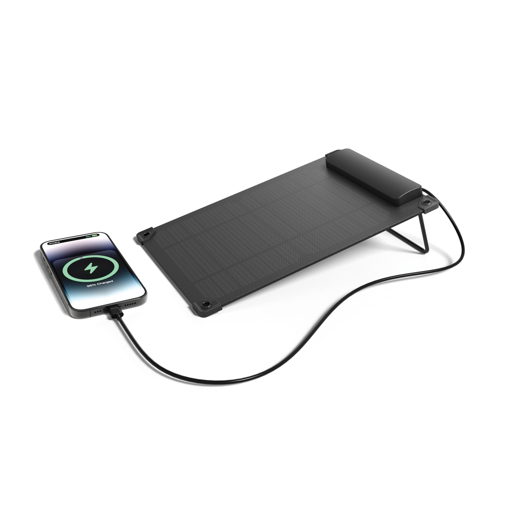 Solarpulse gerecycled plasticf draagbaar solar panel 5W bedrukken met logo