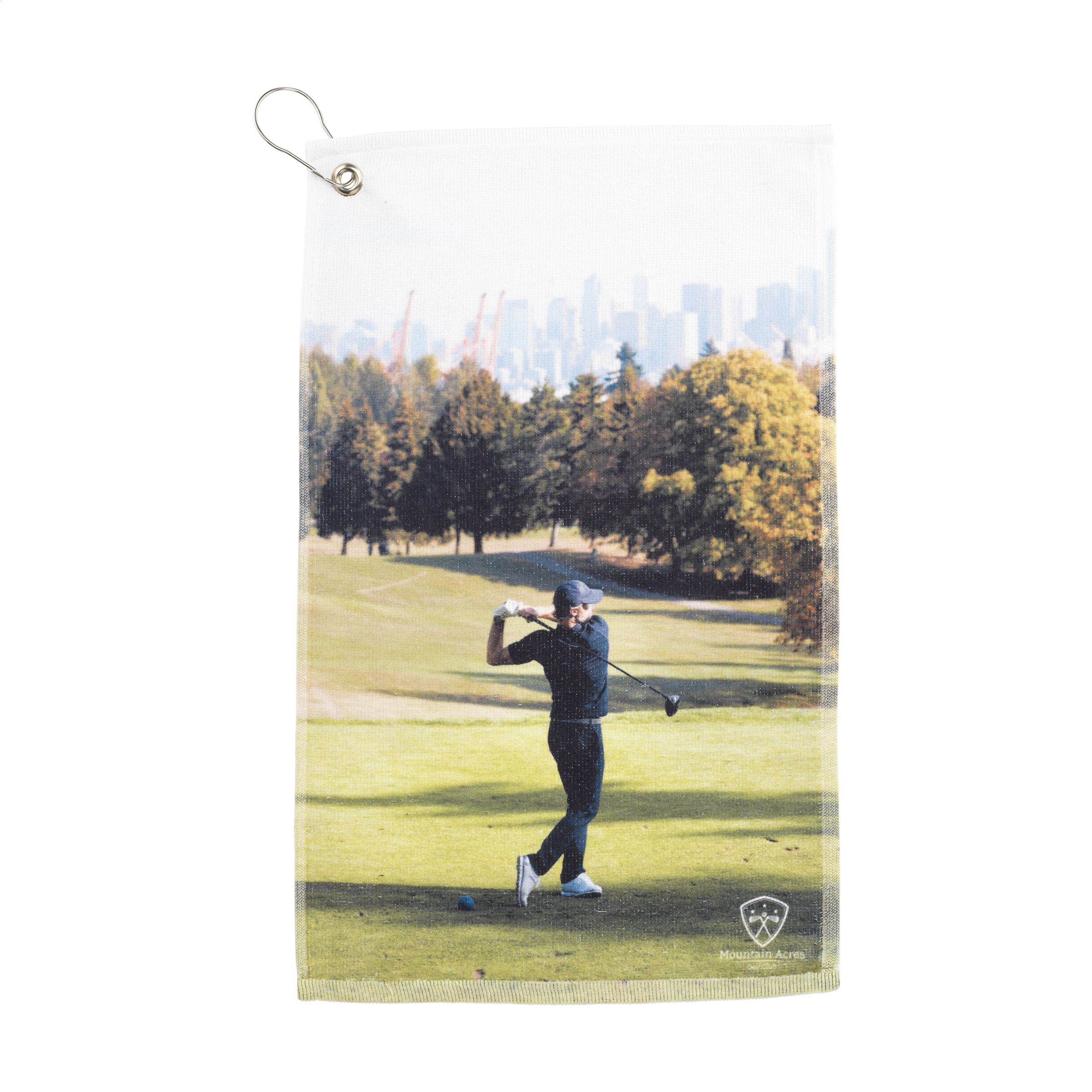 Full-colour golfhanddoek 400 g/m² (30 x 50 cm) bedrukken met logo