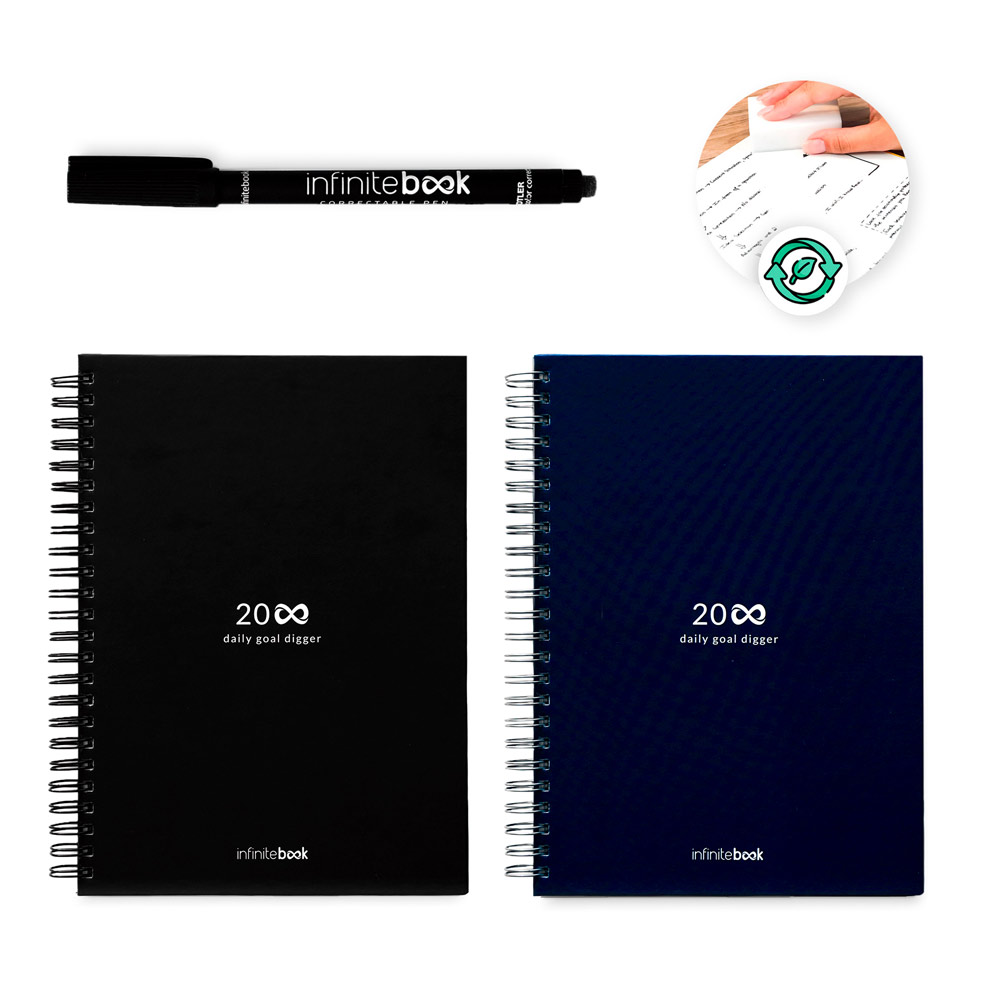 STARTER KIT INFINITE PLANNER A5. Set bestaat uit een “”infinite Diary“”, schoonmaakset, marker en markerhouder bedrukken met logo