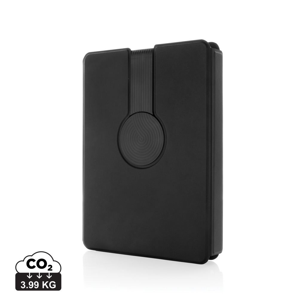 Swiss Peak RCS rPU notitieboek met 2-in-1 draadloze oplader bedrukken met logo