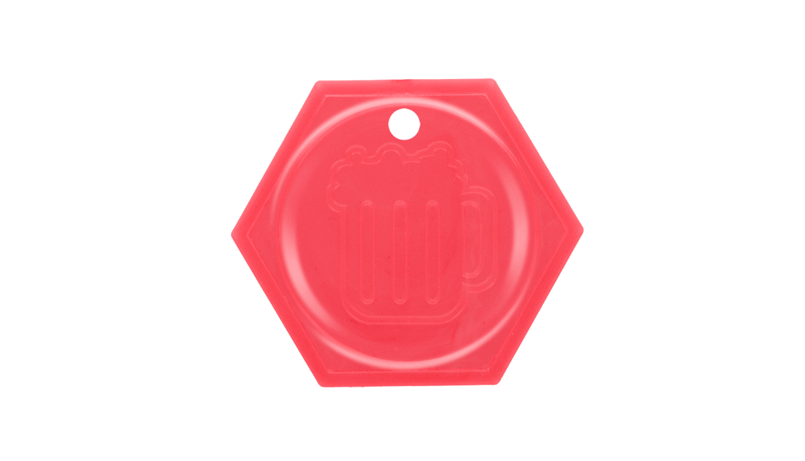 Engraved plastic coins with hole hexagon bedrukken met logo