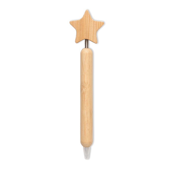 Bamboe balpen ster detail bedrukken met logo