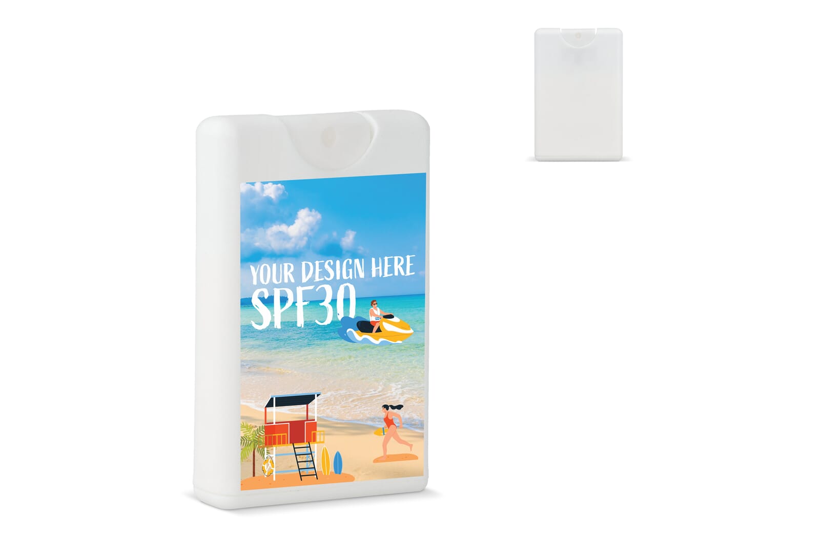 Creditcard Zonnebrandspray SPF30 Gerecycled Materiaal bedrukken met logo