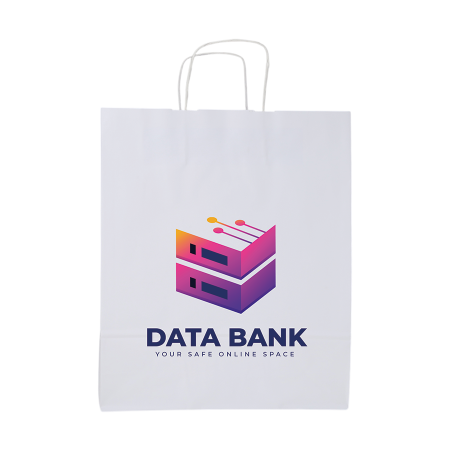 Papieren tas wit en ecru 240x320x110 mm bedrukken met logo