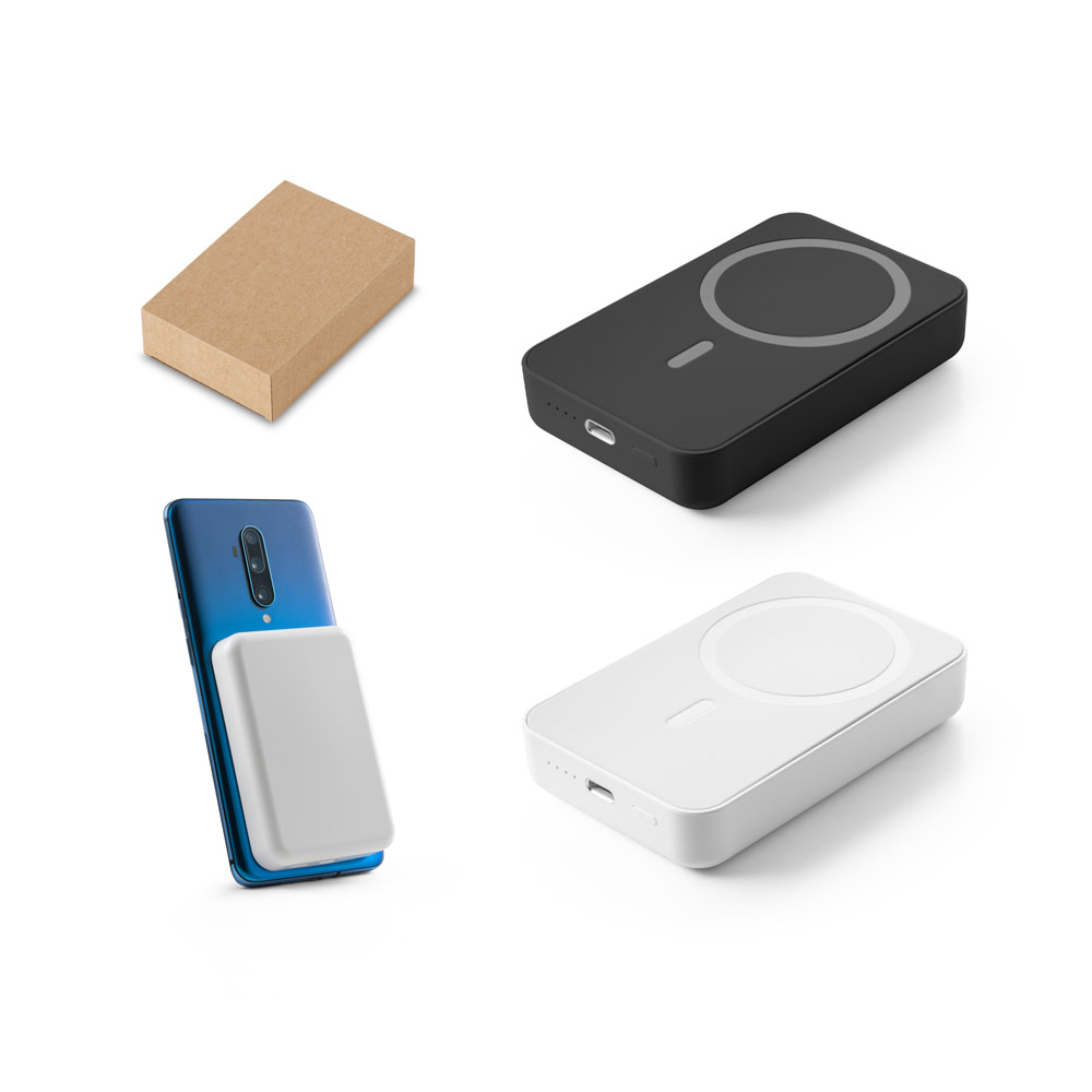 AMPERE 10. 10'000 mAh magnetische powerbank met 15W supersnelle draadloos oplader in gerecycled ABS (100% rABS) bedrukken met logo