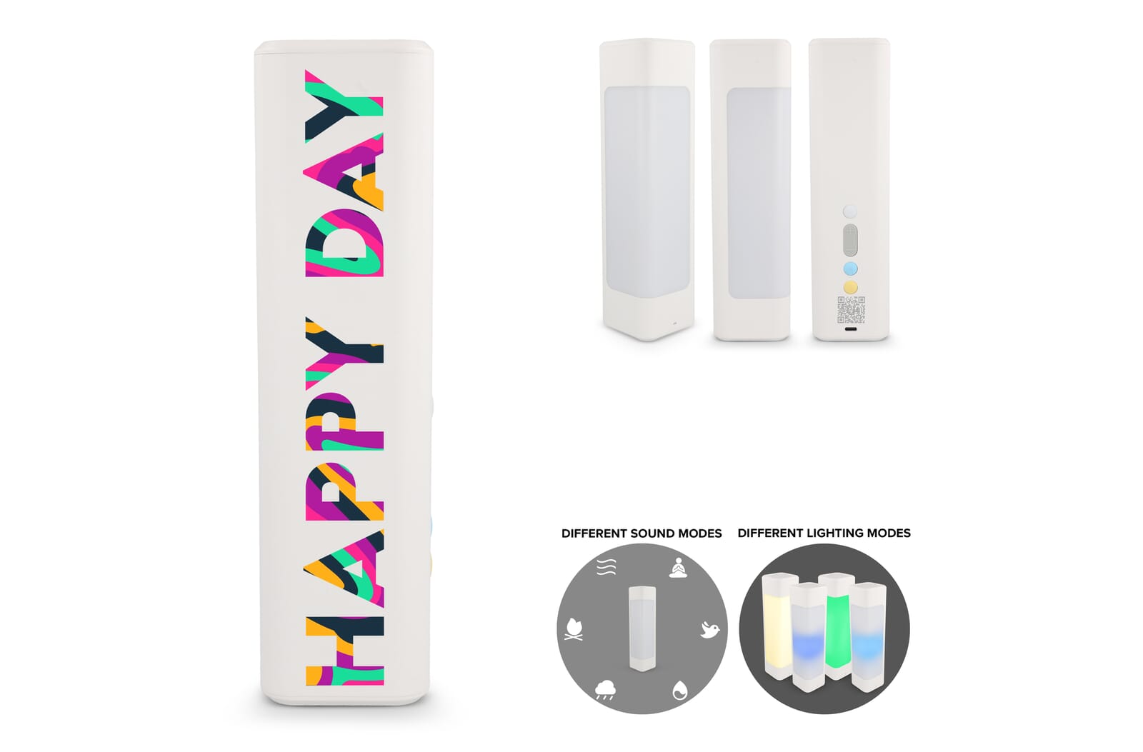 Xoopar Aura White Noise Speaker Gemaakt van Recycled Plastic bedrukken met logo