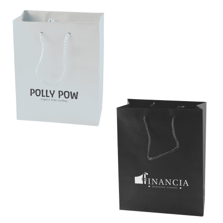 Matte papieren tas zwart en wit 270x370x120 mm bedrukken met logo