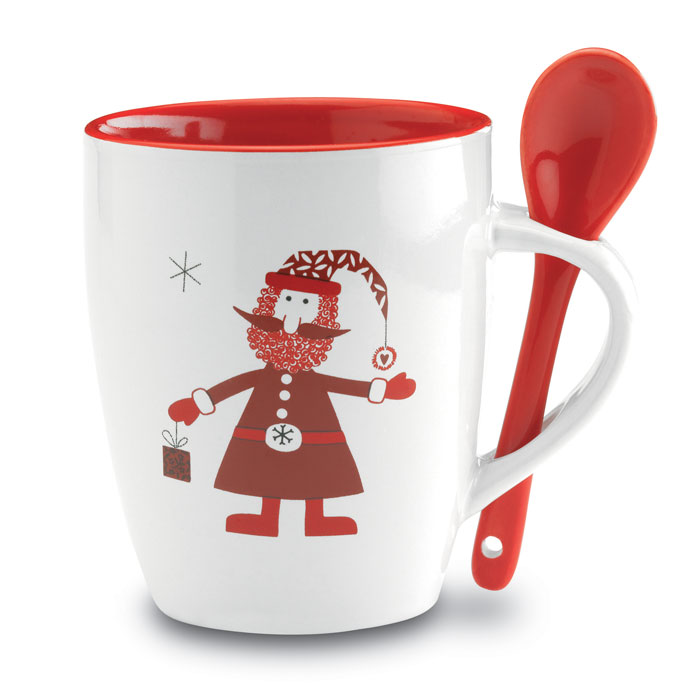 Kerstmok met lepel 250ml bedrukken met logo