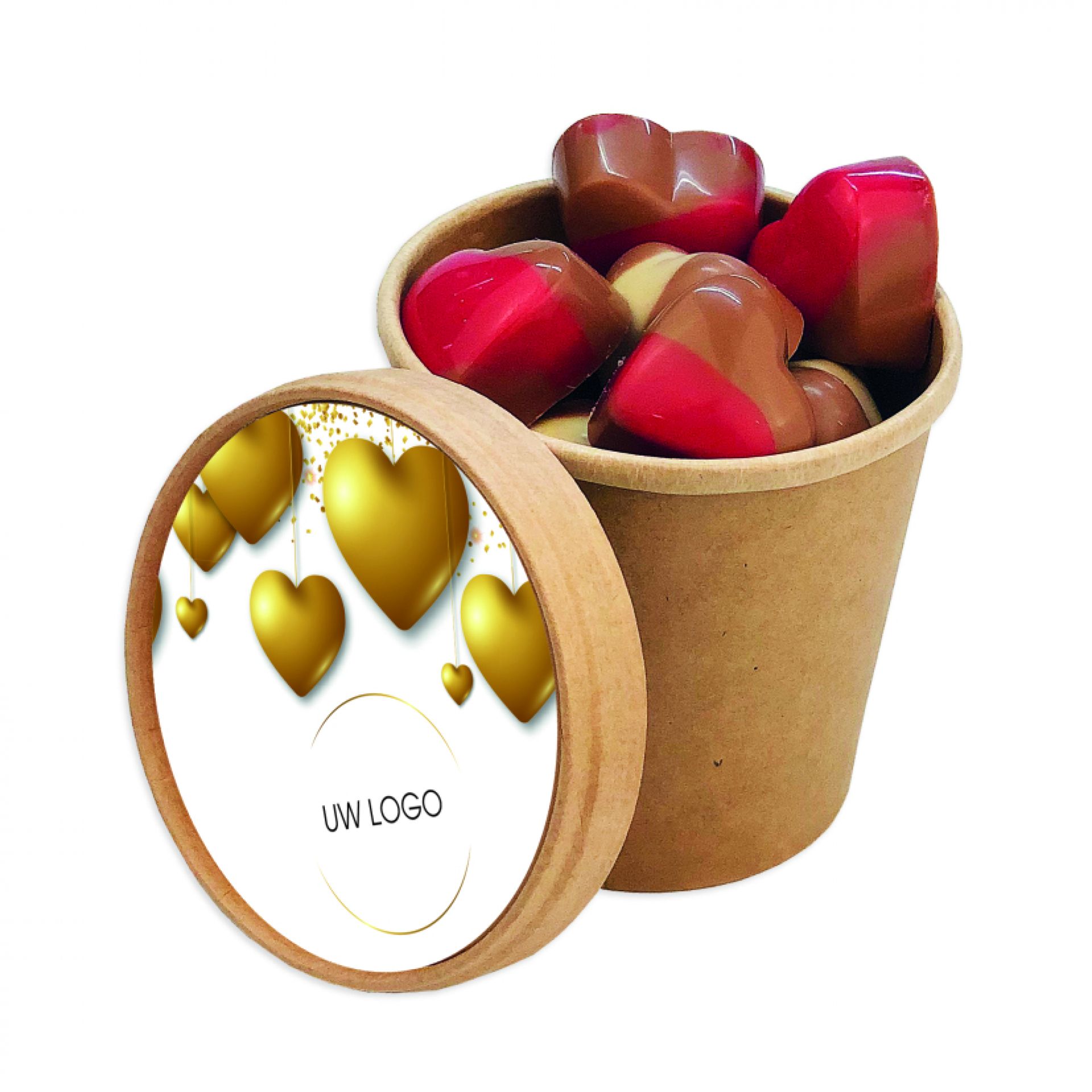 Bio snoepbeker hartjes (250 gram) bedrukken met logo