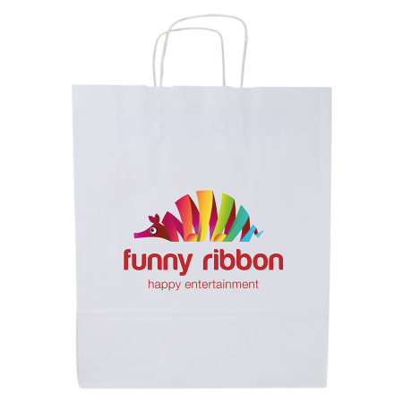 Papieren tas wit en ecru 320x420x110 mm bedrukken met logo
