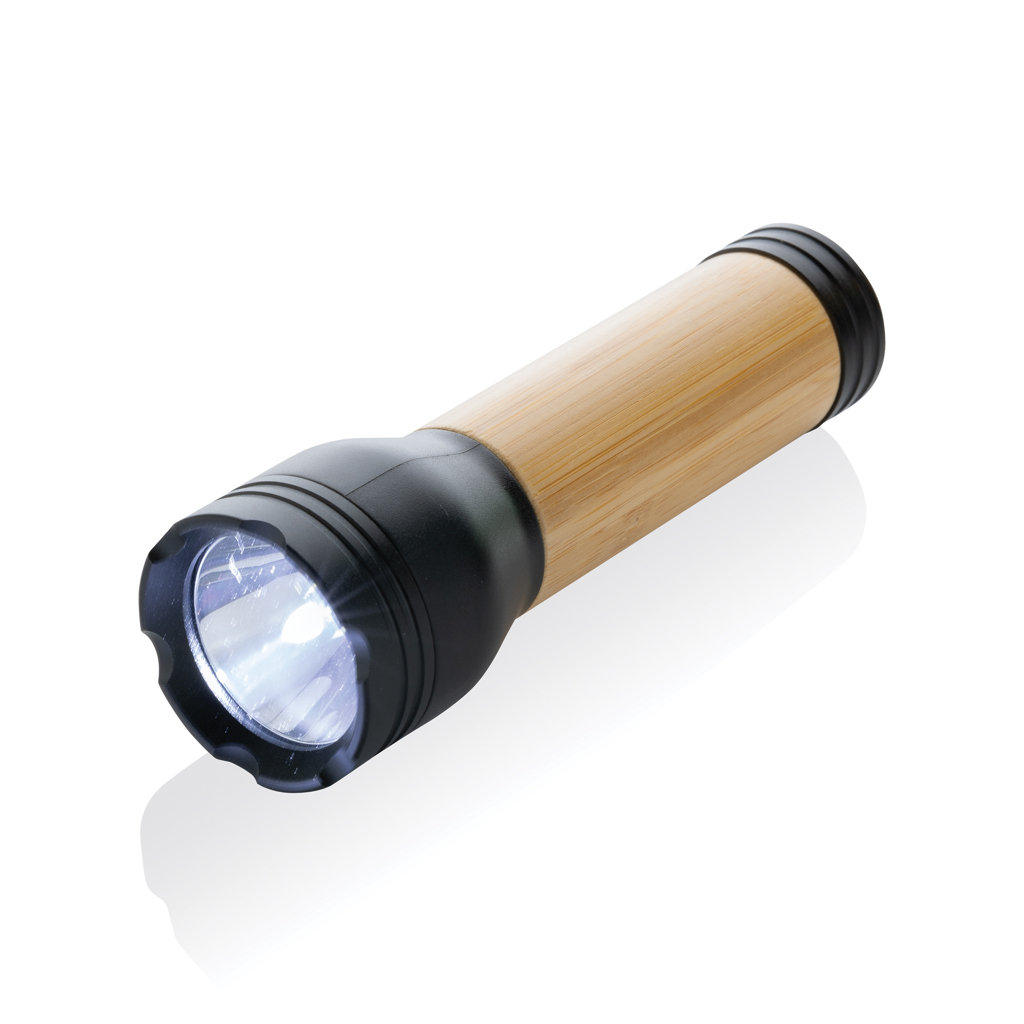 Lucid 3W RCS gerecycled plastic & bamboo zaklamp bedrukken met logo