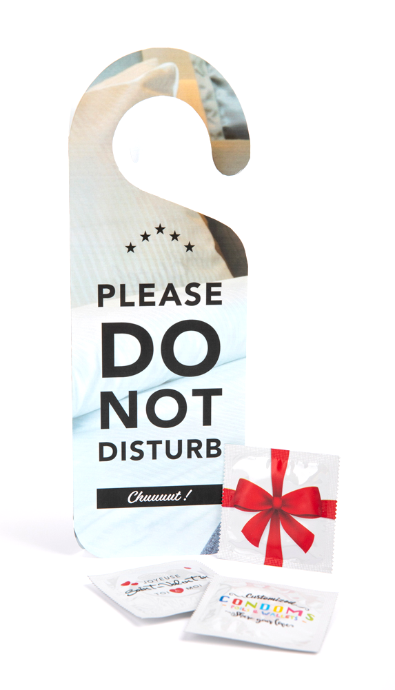 Deurhanger met condoom bedrukken met logo