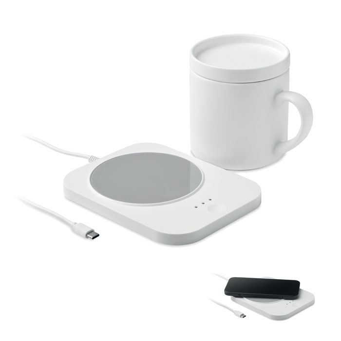 Draadl mokwarmer & oplader set bedrukken met logo
