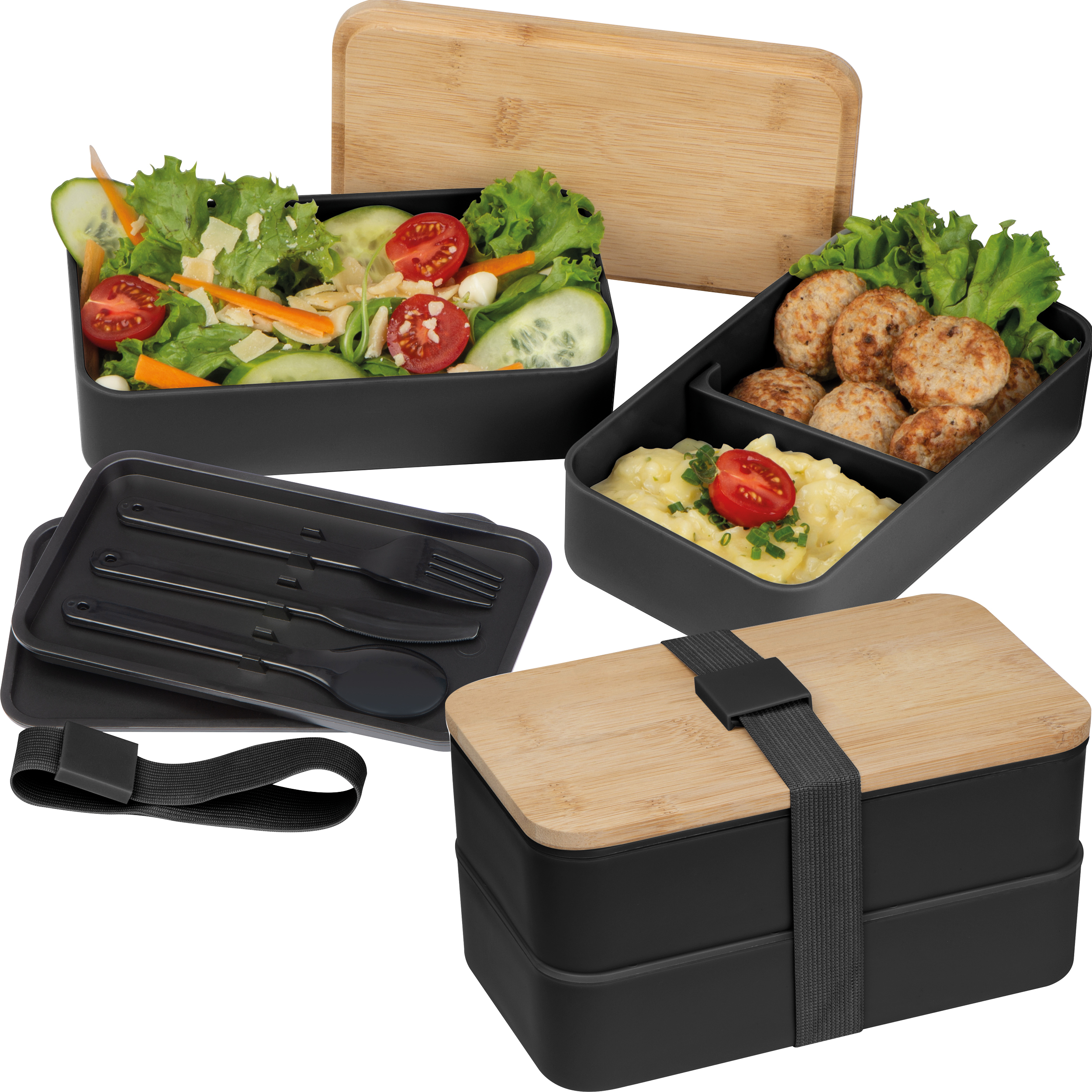 Harmonix Dubbel-laags lunchbox van PP en bamboe bedrukken met logo