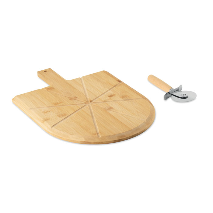 Bamboe pizzabord & snijder bedrukken met logo