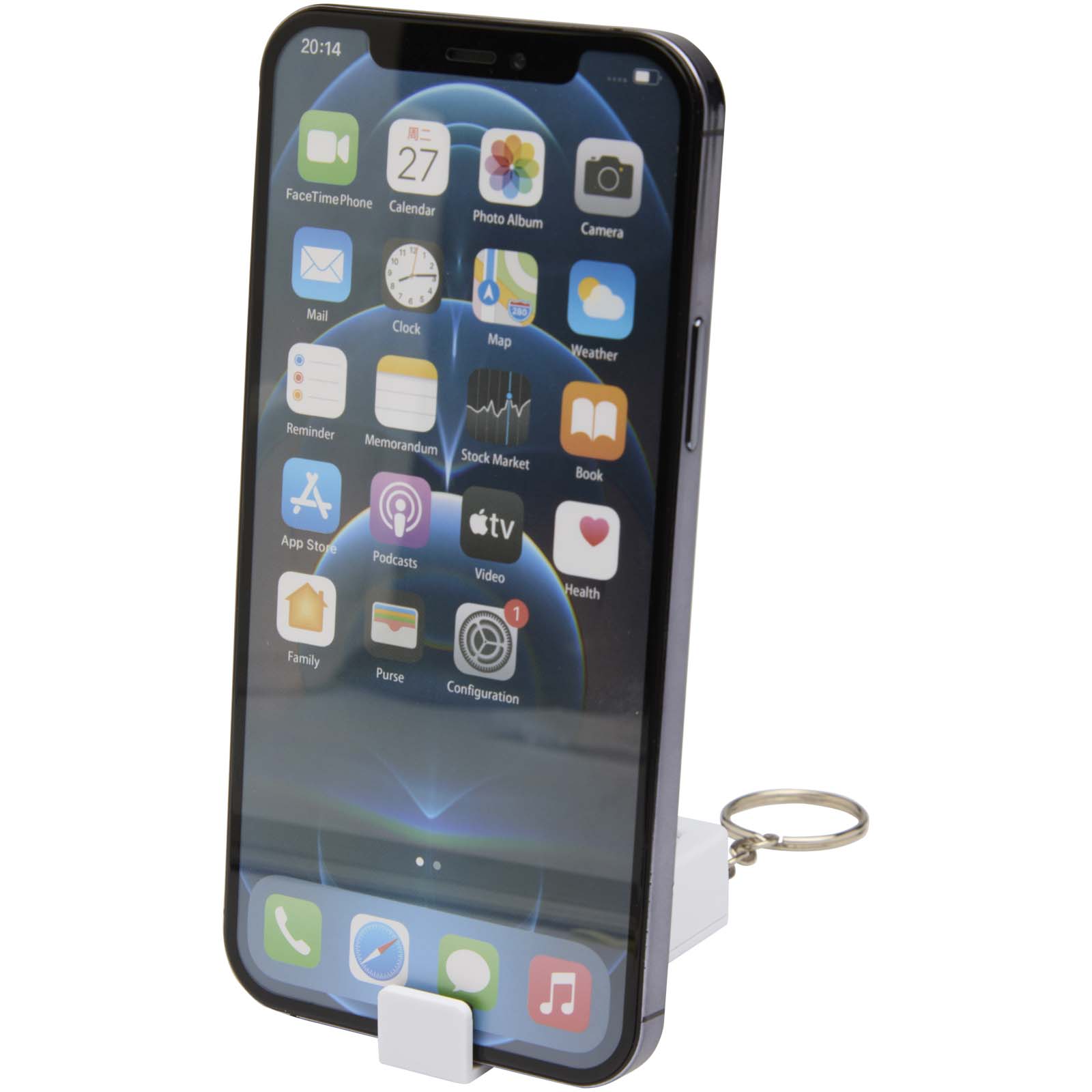 Aggia telefoonstandaard van bamboe met fidgetspeeltje van gerecycled plastic bedrukken met logo