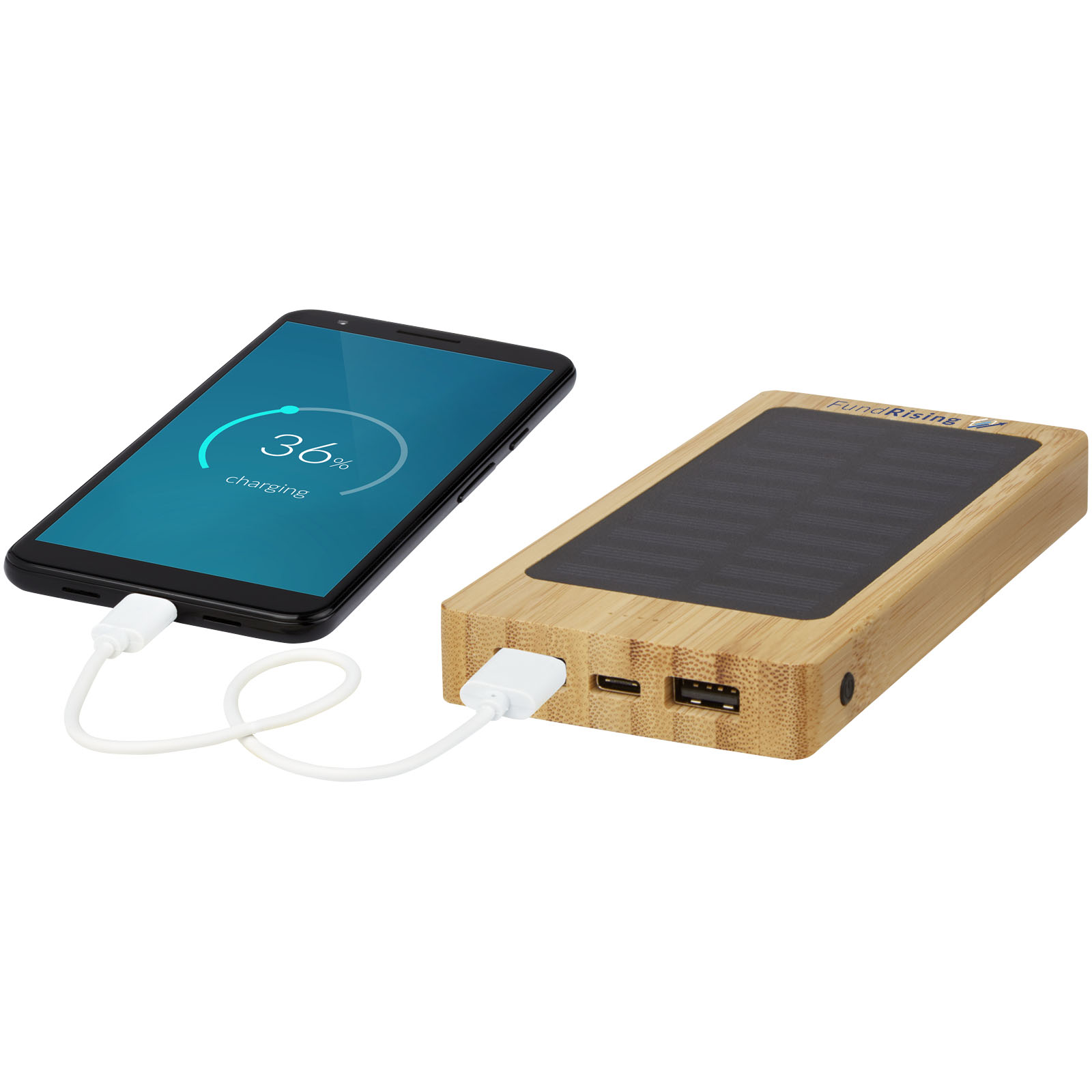 Argers bamboe powerbank van 8000 mAh op zonne-energie bedrukken met logo