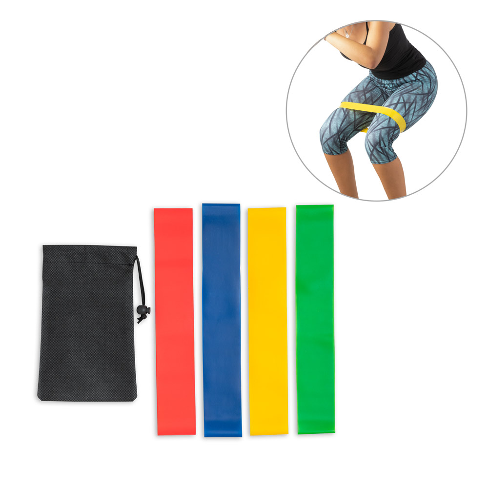BURPEE. Set elastische banden met non-woven zakje bedrukken met logo