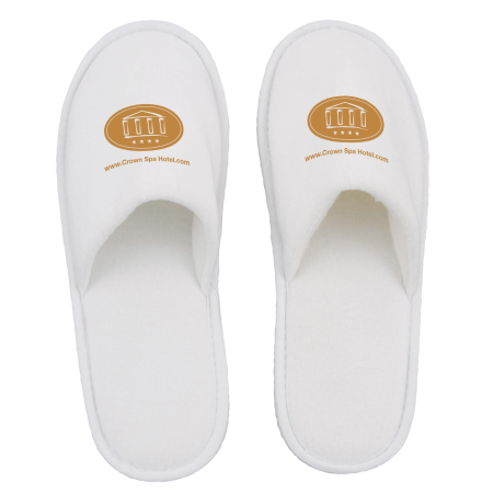 Paar slippers, dichte teen bedrukken met logo