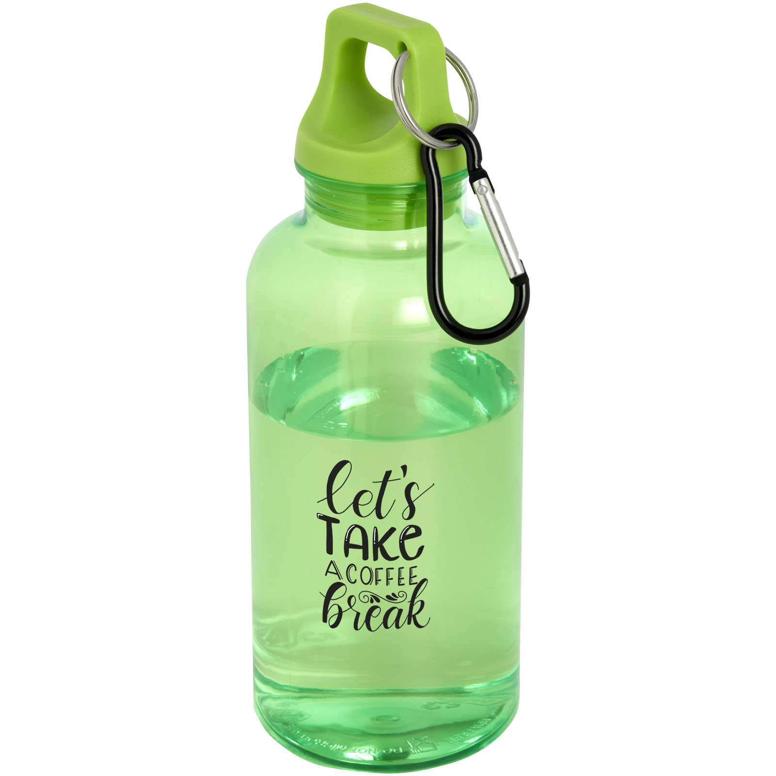 Waterfles gerecycled plastic met karabijnhaak (400 ml) bedrukken met logo