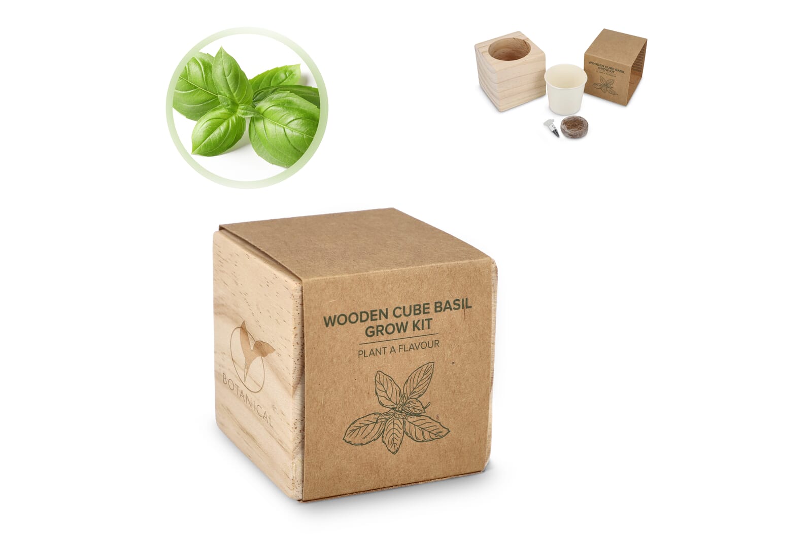 FSC Houten Plantenbak Set – Basilicum bedrukken met logo