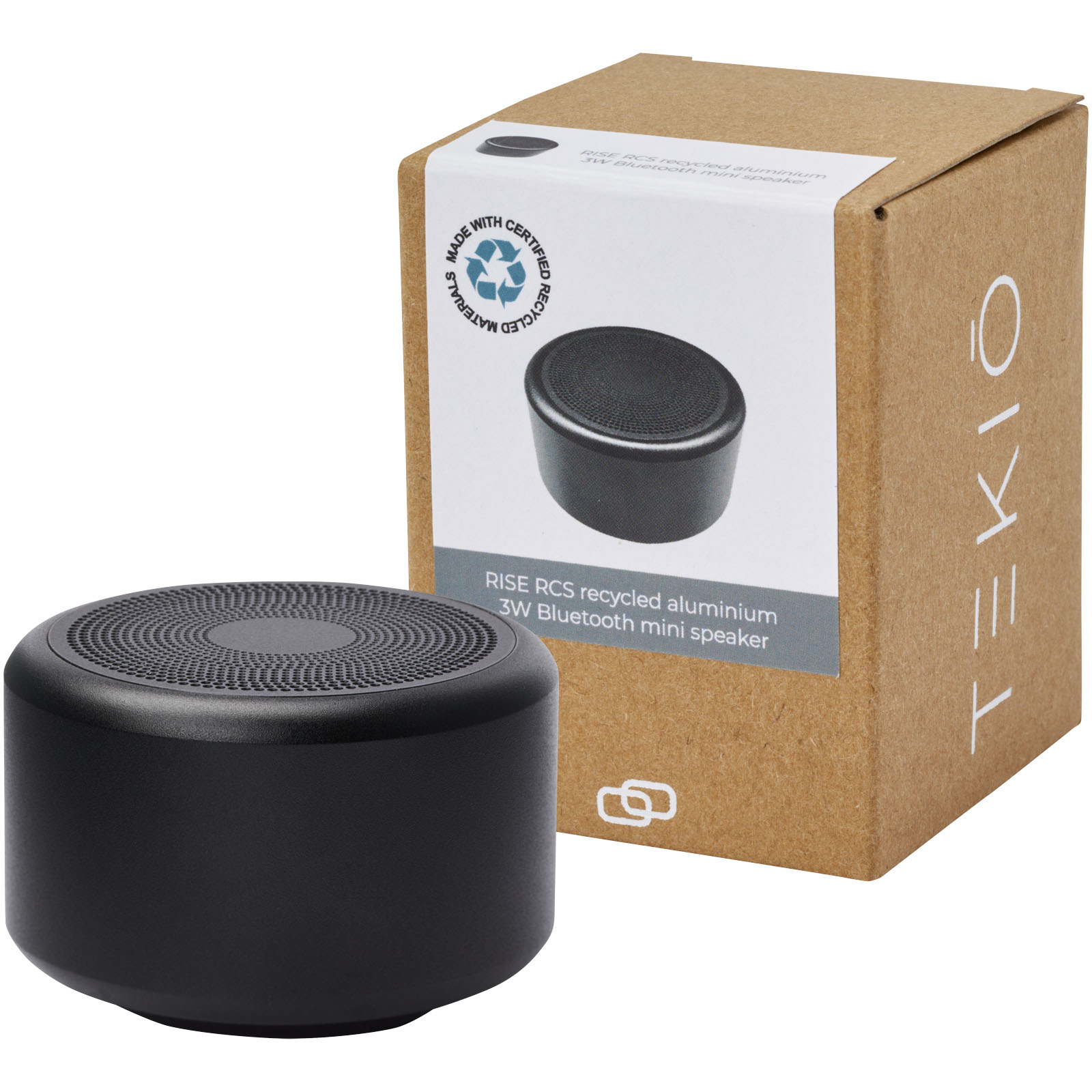 Rise Bluetooth®-minispeaker van 3 W van RCS gerecycled aluminium  bedrukken met logo