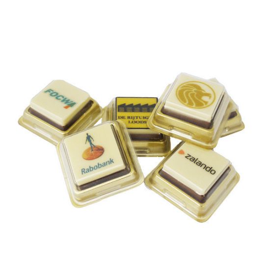 Logochocolaatjes in mono tray bedrukken met logo