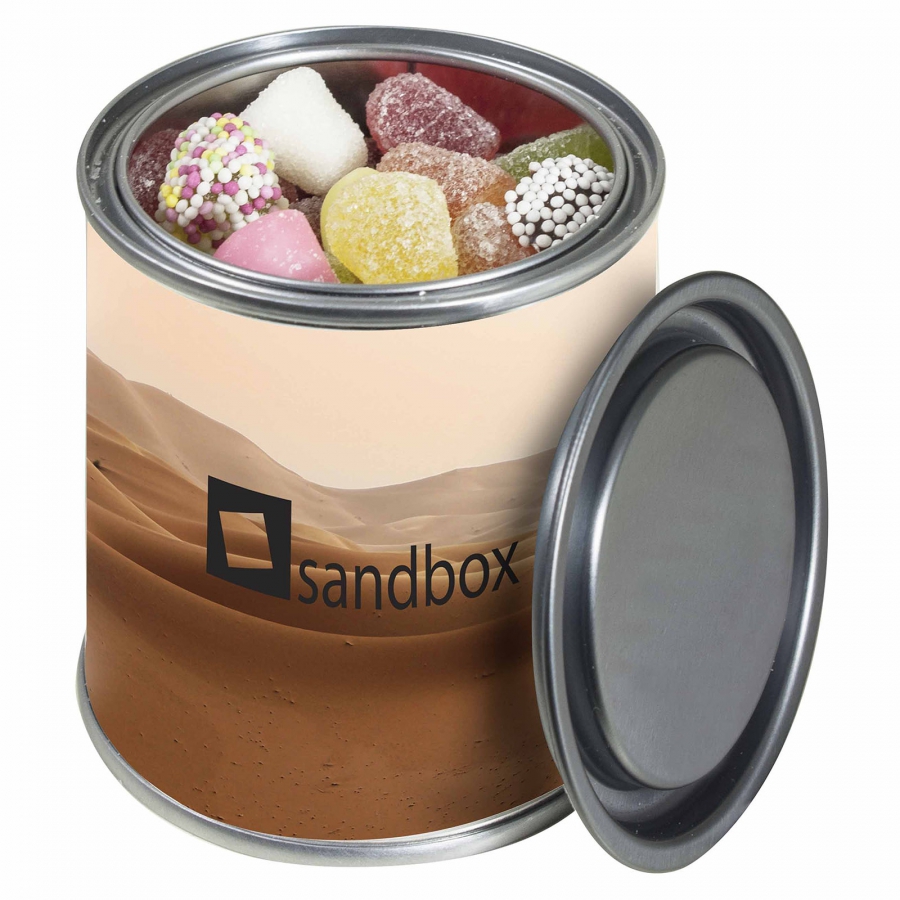 Verblikje met snoep 0,25 L bedrukken met logo