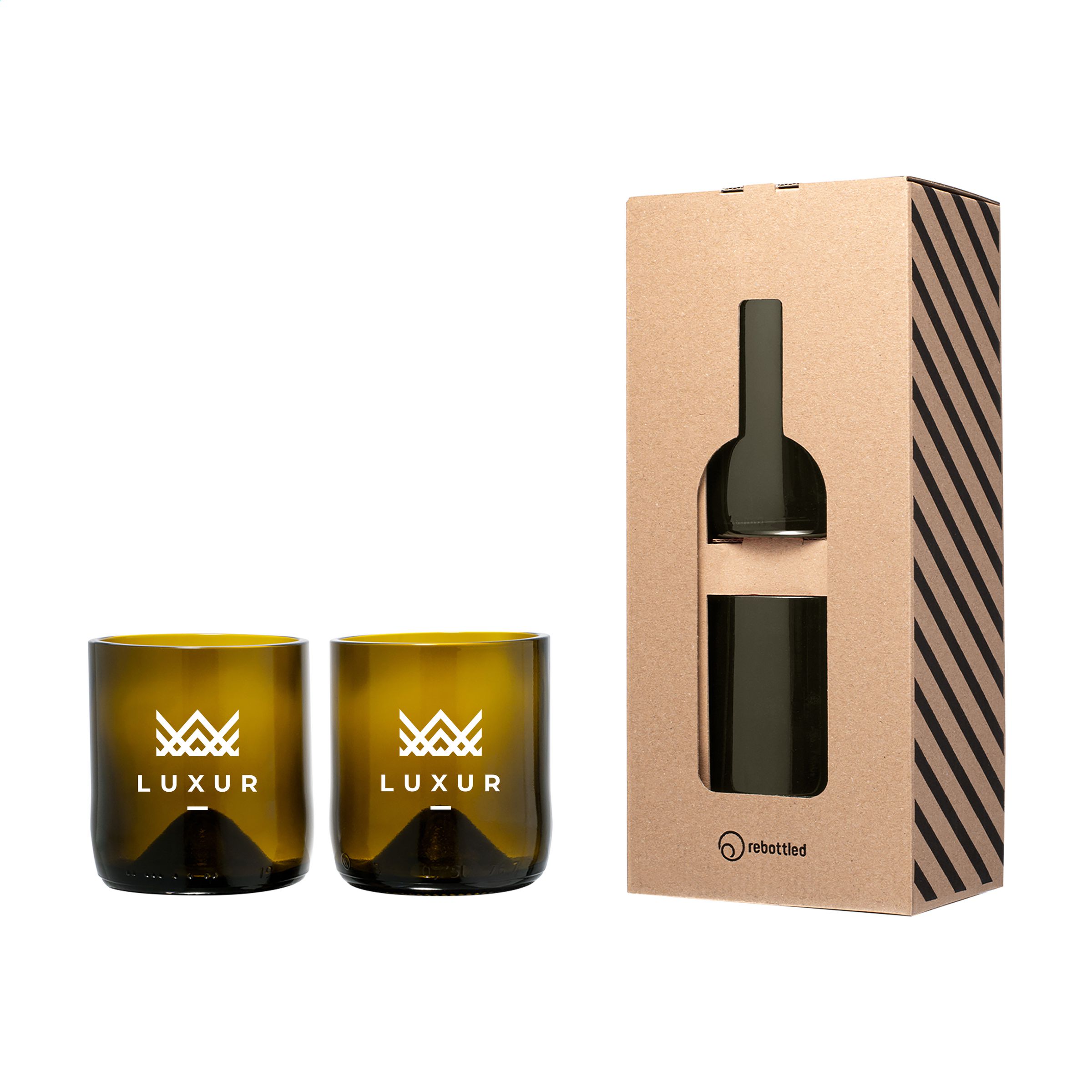 Rebottled® Short Tumbler 2-pack set glazen bedrukken met logo