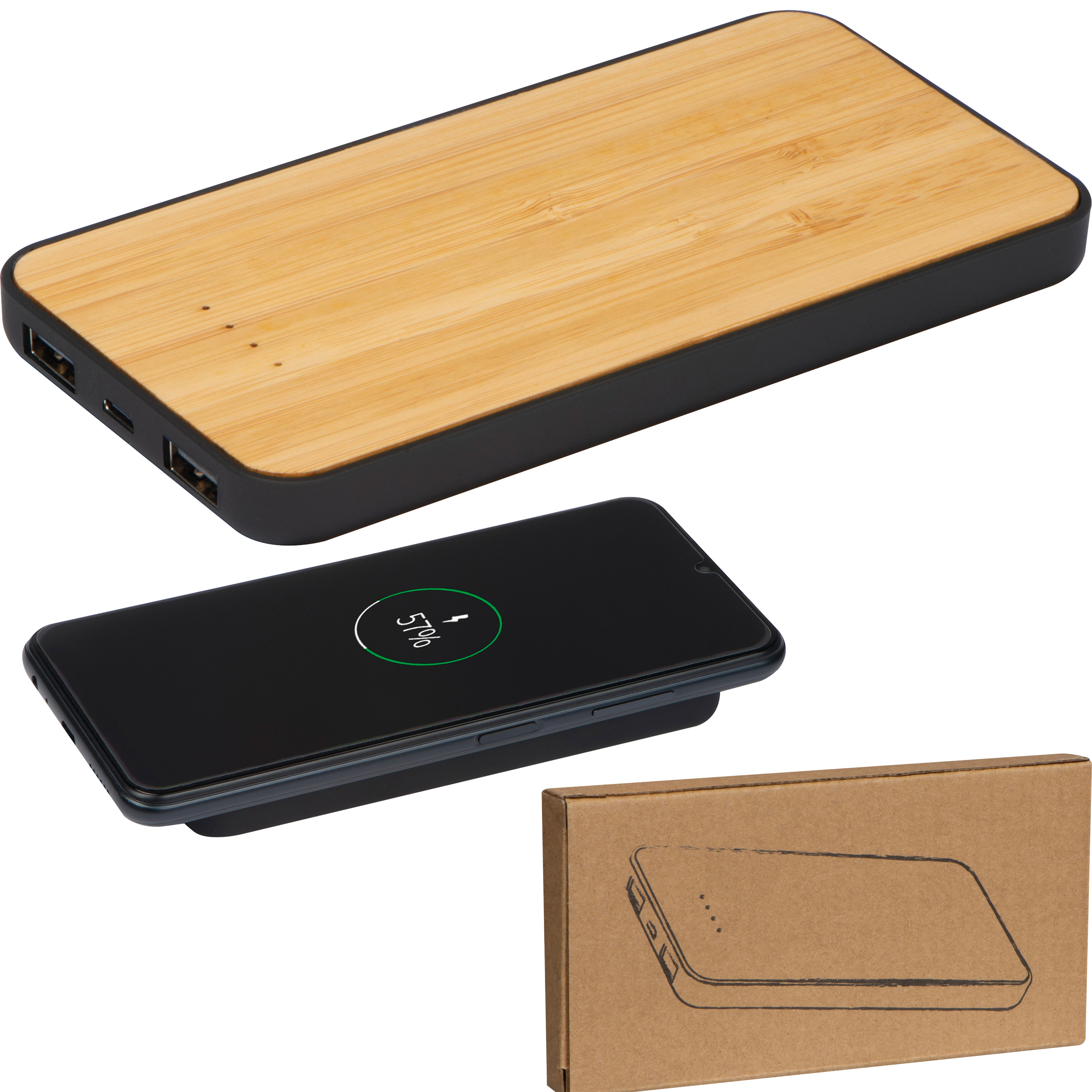 Powerbank en draadloze oplader, 8000 mAh bedrukken met logo