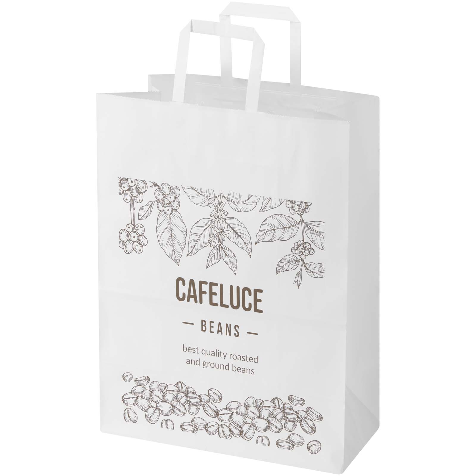 Kraft papieren tas 80–90 g/m² met platte handvatten – 32 x 17 x 39 cm bedrukken met logo
