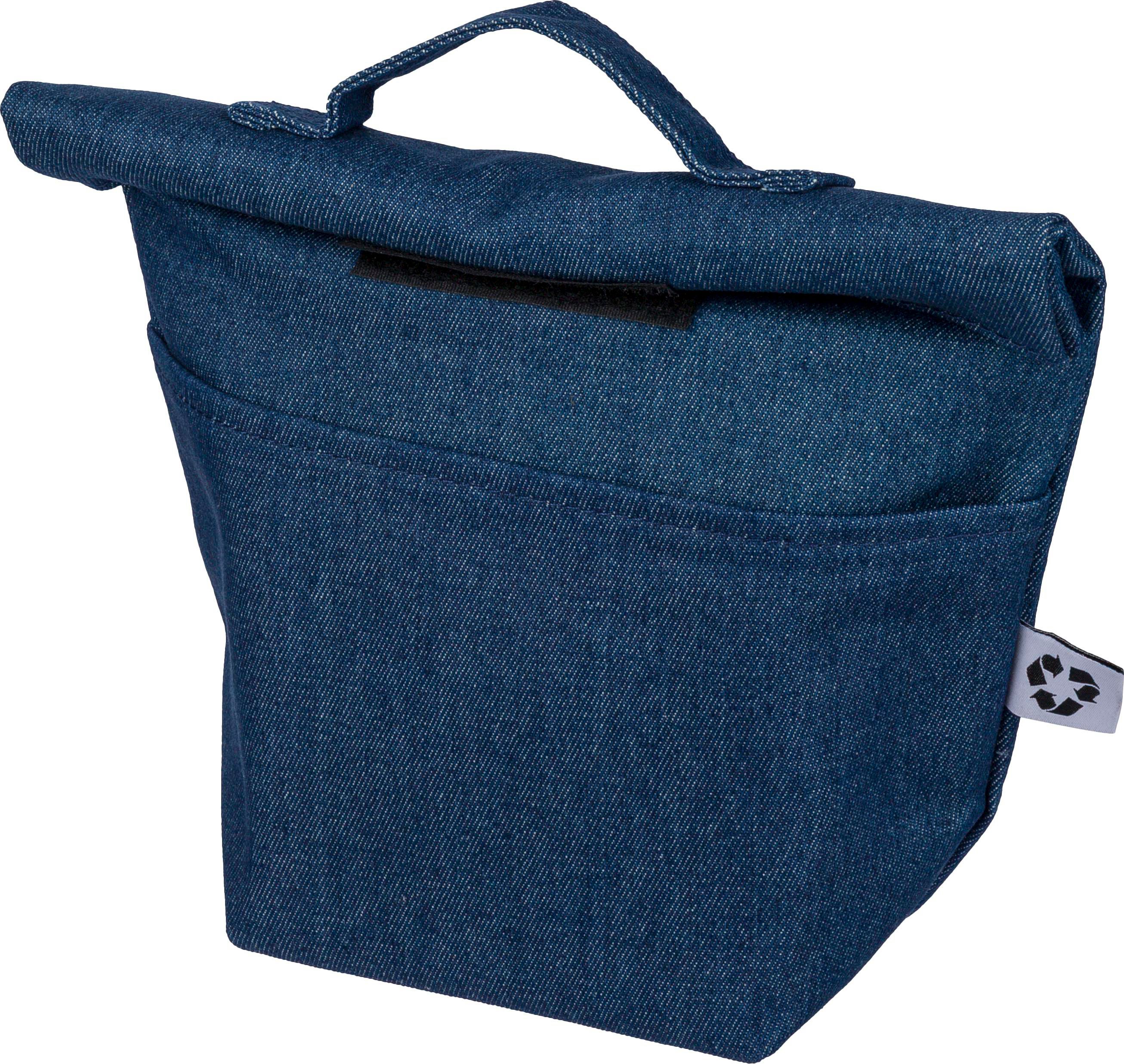 Gerecycled denim roll-top koeltas Mira bedrukken met logo