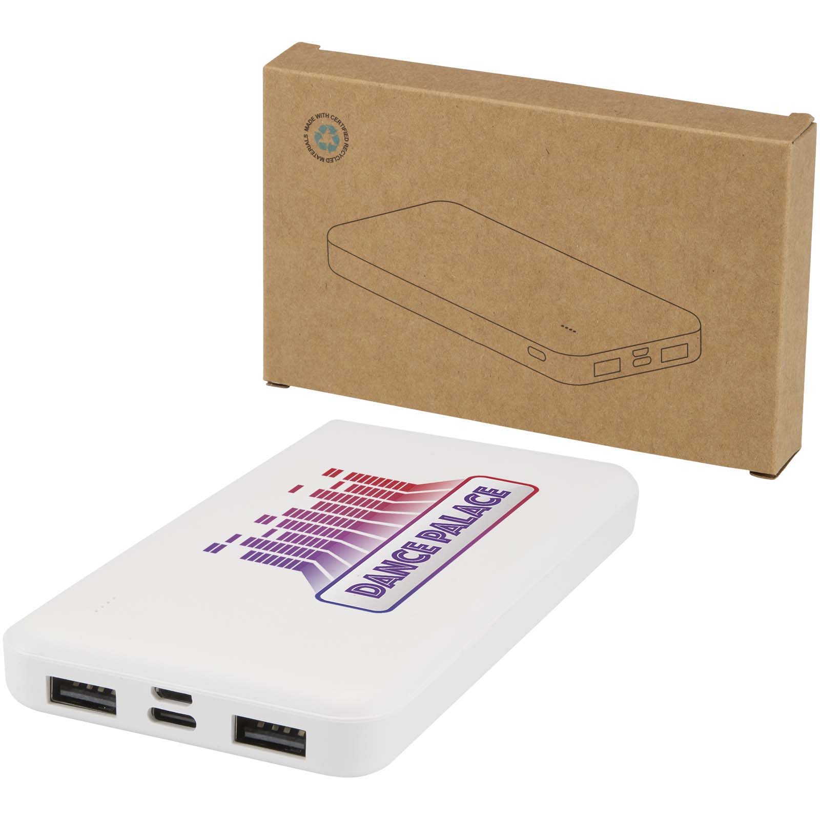 Intan powerbank van 10.000 mAh 10 W van gerecycled plastic bedrukken met logo